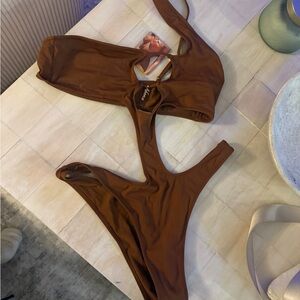 Elegant Brown One-Piece Swimsuit